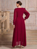 Yooulike Women Wedding Guest Dress V-Neck Long Sleeve Irregular A-Line Elegant Prom Long Dress