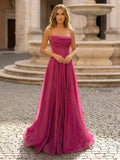 Yooulike Women's Glitter Gold Prom Dress Spaghetti Strap Evening Gown A-Line Floor Length Formal Gown