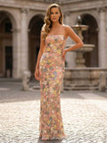 Yooulike 3D Floral Applique Prom Dress Sequin Spaghetti Strap Square Neck Evening Gown Formal Party Maxi Dress