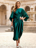 Yooulike Women's Satin Midi Dress Half Sleeve Ruched Waist Evening Gown Wedding Guest Mother of the Bride Formal Gown