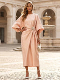 Yooulike Women's Satin Midi Dress Half Sleeve Ruched Waist Evening Gown Wedding Guest Mother of the Bride Formal Gown