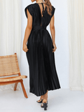 Yooulike Pleated A-Line Belt V-Neck Backless Tie Back Sleeveless Elegant Prom Party Midi Dress