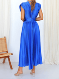 Yooulike Pleated A-Line Belt V-Neck Backless Tie Back Sleeveless Elegant Prom Party Midi Dress