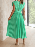 Yooulike Pleated A-Line Belt V-Neck Backless Tie Back Sleeveless Elegant Prom Party Midi Dress