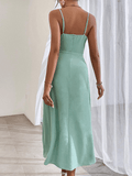 Yooulike Solid Color Bodycon Side Slit Draped V-Neck Ruffle Collar Backless Cami Sleeveless Elegant Fashion Prom BMidi Dress