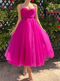 Yooulike Patchwork Puffy Tutu Tulle A-Line Big Swing Bandeau Caimi Sleeveless Sweet Elegant Prom Cocktail Midi Dress