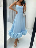 Yooulike Stereo Flower A-Line Big Swing Flouncy Bandeau Spaghetti Straps Sweet Elegant Fashion Prom Cocktail Midi Dress