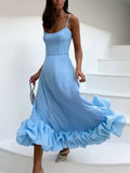 Yooulike Stereo Flower A-Line Big Swing Flouncy Bandeau Spaghetti Straps Sweet Elegant Fashion Prom Cocktail Midi Dress