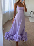 Yooulike Stereo Flower A-Line Big Swing Flouncy Bandeau Spaghetti Straps Sweet Elegant Fashion Prom Cocktail Midi Dress