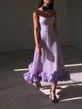 Yooulike Stereo Flower A-Line Big Swing Flouncy Bandeau Spaghetti Straps Sweet Elegant Fashion Prom Cocktail Midi Dress