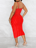 Yooulike Bodycon Rhinestone Shimmer Sweetheart Neckline Backless Spaghetti Straps Clubwear Elegant Fashion Cocktail Midi Dress