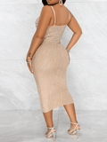 Yooulike Bodycon Rhinestone Shimmer Sweetheart Neckline Backless Spaghetti Straps Clubwear Elegant Fashion Cocktail Midi Dress