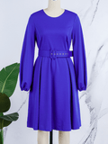 Yooulike Plus Size African Dress Big Swing Draped Round Neck Long Sleeve Daily Elegant Fashion A Line Midi Dress With Belt