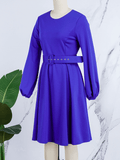 Yooulike Plus Size African Dress Big Swing Draped Round Neck Long Sleeve Daily Elegant Fashion A Line Midi Dress With Belt