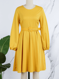 Yooulike Plus Size African Dress Big Swing Draped Round Neck Long Sleeve Daily Elegant Fashion A Line Midi Dress With Belt