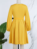 Yooulike Plus Size African Dress Big Swing Draped Round Neck Long Sleeve Daily Elegant Fashion A Line Midi Dress With Belt