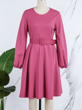 Yooulike Plus Size African Dress Big Swing Draped Round Neck Long Sleeve Daily Elegant Fashion A Line Midi Dress With Belt