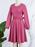 Yooulike Plus Size African Dress Big Swing Draped Round Neck Long Sleeve Daily Elegant Fashion A Line Midi Dress With Belt