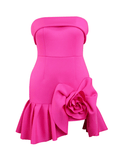 Yooulike Plus Size Stereo Flower Bandeau Flouncy Cute Chic Elegant Birthday Ball Gown Prom Bodycon Midi Dress