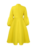 Yooulike African Office Lady Dress Bowknot Band Collar Retro Lantern Sleeve Big Swing Elegant Plus Size Midi Dress