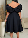 Yooulike Off Shoulder Bubble Ruffle Short Sleeve Fashion Cocktail Formal Party Plus Size Women Midi Dress