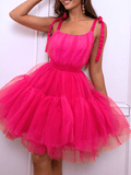 Yooulike Bandeau Bowknot Homecoming Tutu Tulle Big Swing Backless Sweet Cocktail Birthday Mini Dress