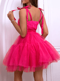 Yooulike Bandeau Bowknot Homecoming Tutu Tulle Big Swing Backless Sweet Cocktail Birthday Mini Dress