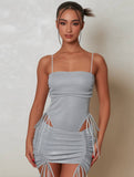 Yooulike Shimmer Sparkly Glitter Mini Dress Cut Out Lace Up Spaghetti Straps Clubwear Homecoming Bodycon Mini Dress