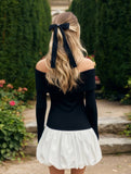 Yooulike White Black Hit Color Balloon Skirt Off Shoulder Long Sleeve Elegant Swee Cocktail Mini Dress Bubble Dress