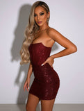 Yooulike Bright Wire Bodycon Dress Slim Bodice Bandeau Backless Sleeveless Clubwear Cocktail Mini Dress