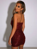 Yooulike Bright Wire Bodycon Dress Slim Bodice Bandeau Backless Sleeveless Clubwear Cocktail Mini Dress