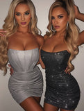 Yooulike Bright Wire Bodycon Dress Slim Bodice Bandeau Backless Sleeveless Clubwear Cocktail Mini Dress