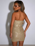 Yooulike Bright Wire Bodycon Dress Slim Bodice Bandeau Backless Sleeveless Clubwear Cocktail Mini Dress