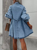 Yooulike Denim Dress Single Breasted Buttons Pockets Long Sleeve Women Elegant Fashion Loose Short Jean Mini Dress