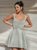 Yooulike Shiny High Rise A-Line Homecoming Mini Dress Sparkly Glitter U-Neck Backless Sleeveless Chic Elegant Cocktail Dress