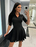 Yooulike Solid Color Bodycon Polo Neck Long Sleeve Elegant Chic Holiday Short Mini Dress Golf Outfit