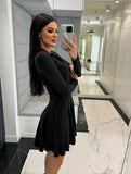 Yooulike Solid Color Bodycon Polo Neck Long Sleeve Elegant Chic Holiday Short Mini Dress Golf Outfit