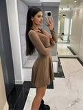 Yooulike Solid Color Bodycon Polo Neck Long Sleeve Elegant Chic Holiday Short Mini Dress Golf Outfit