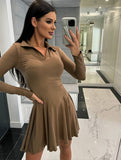 Yooulike Solid Color Bodycon Polo Neck Long Sleeve Elegant Chic Holiday Short Mini Dress Golf Outfit