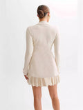 Yooulike Bodycon Knitwear Dress Pearl Single Breasted Flouncy Long Sleeve Elegant Casual Chic Prom Mini Dress