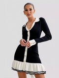 Yooulike Bodycon Knitwear Dress Pearl Single Breasted Flouncy Long Sleeve Elegant Casual Chic Prom Mini Dress