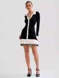 Yooulike Bodycon Knitwear Dress Pearl Single Breasted Flouncy Long Sleeve Elegant Casual Chic Prom Mini Dress