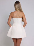 Yooulike Bandeau A-Line Mini Dress Pearl Pockets Backless Sleeveless Chic Elegant Prom Cocktail Short Skater