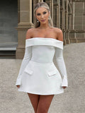 Yooulike Bodycon A-Line Off Shoulder Bell Sleeve Slit Sleeve Pockets Long Sleeve Chic Elegant Prom Cocktail Mini Dress