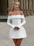 Yooulike Bodycon A-Line Off Shoulder Bell Sleeve Slit Sleeve Pockets Long Sleeve Chic Elegant Prom Cocktail Mini Dress