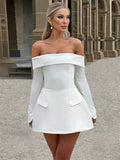 Yooulike Bodycon A-Line Off Shoulder Bell Sleeve Slit Sleeve Pockets Long Sleeve Chic Elegant Prom Cocktail Mini Dress