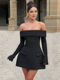 Yooulike Bodycon A-Line Off Shoulder Bell Sleeve Slit Sleeve Pockets Long Sleeve Chic Elegant Prom Cocktail Mini Dress