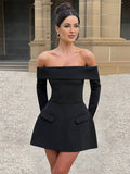 Yooulike Bodycon A-Line Off Shoulder Bell Sleeve Slit Sleeve Pockets Long Sleeve Chic Elegant Prom Cocktail Mini Dress