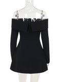 Yooulike Bodycon A-Line Off Shoulder Bell Sleeve Slit Sleeve Pockets Long Sleeve Chic Elegant Prom Cocktail Mini Dress