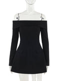 Yooulike Bodycon A-Line Off Shoulder Bell Sleeve Slit Sleeve Pockets Long Sleeve Chic Elegant Prom Cocktail Mini Dress